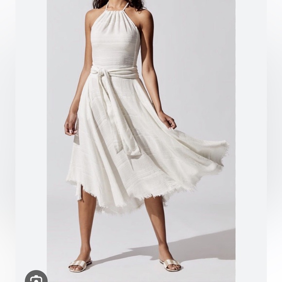 NSF Malia Cotton Dress Cream Colored Backless Halter Dress - Picture 2 of 9